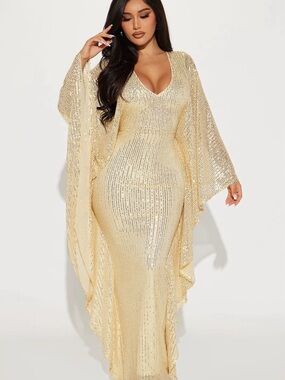 Fashion Nova Champagne Sequin Maxi Dress NWT